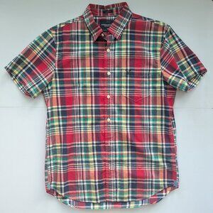 American Eagle Plaid Tartan Button-up shirt short sleeve red Mens Medium